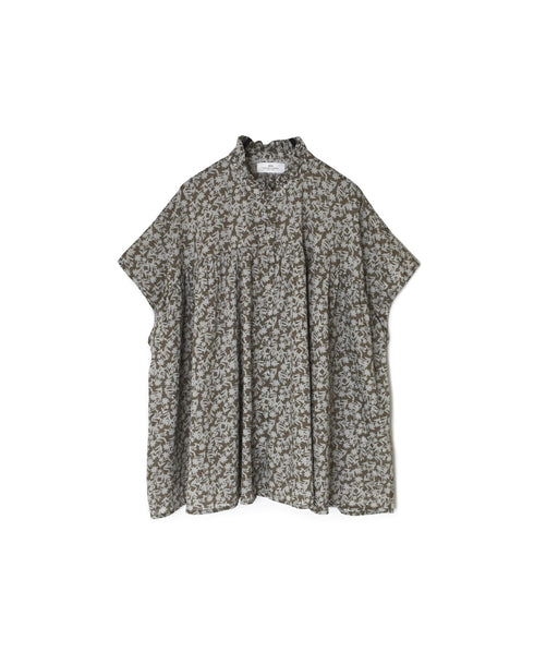 NSL26071 80s VOILE TWO TONE FLOWER PRINT FRILL COLLAR FRENCH/SL SHIRT