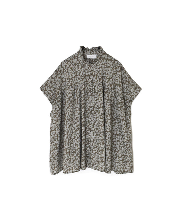 NSL26071 80s VOILE TWO TONE FLOWER PRINT FRILL COLLAR FRENCH/SL SHIRT