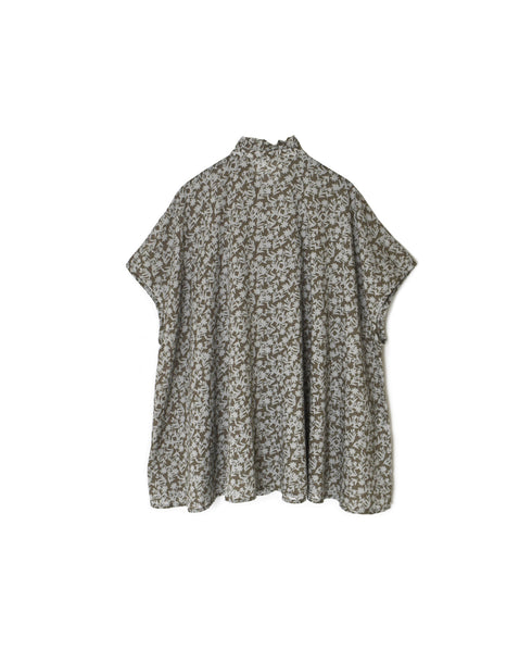 NSL26071 80s VOILE TWO TONE FLOWER PRINT FRILL COLLAR FRENCH/SL SHIRT
