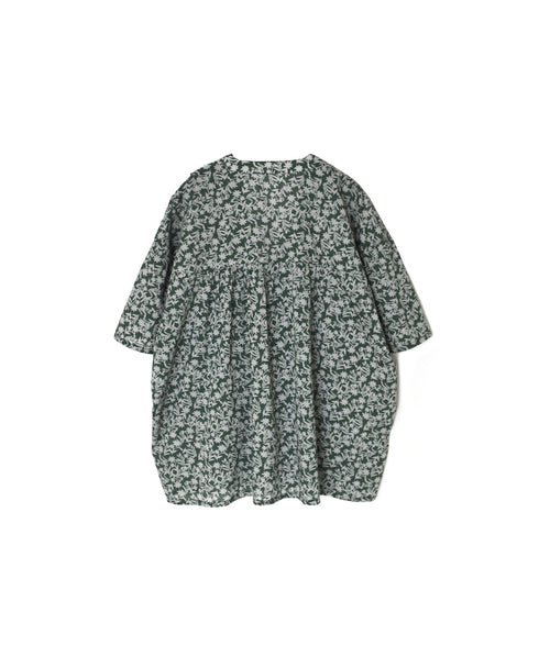 NSL26072 80s VOILE TWO TONE FLOWER PRINT V-NECK PINTUCK S/SL SHIRT