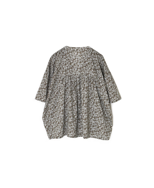 NSL26072 80s VOILE TWO TONE FLOWER PRINT V-NECK PINTUCK S/SL SHIRT