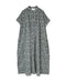 NSL26073 80s VOILE TWO TONE FLOWER PRINT BANDED COLLAR FRENCH/SL PINTUCK DRESS