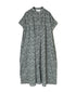 NSL26073 80s VOILE TWO TONE FLOWER PRINT BANDED COLLAR FRENCH/SL PINTUCK DRESS