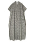 NSL26073 80s VOILE TWO TONE FLOWER PRINT BANDED COLLAR FRENCH/SL PINTUCK DRESS