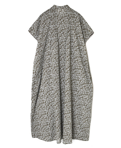 NSL26073 80s VOILE TWO TONE FLOWER PRINT BANDED COLLAR FRENCH/SL PINTUCK DRESS