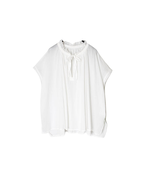 NSL26092 80s COTTON VOILE LACE LACE&STRING COLLAR GATHERED SHIRT