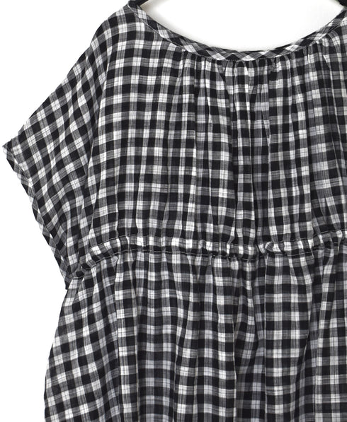 NSL26102 FANCY GINGHAM CHECK GATHERED PATCH WORK SMOCK
