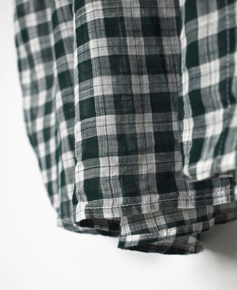 NSL26103 FANCY GINGHAM CHECK BANDED COLLAR GATHER SHIRT DRESS