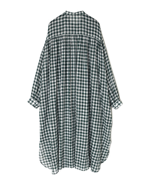 NSL26103 FANCY GINGHAM CHECK BANDED COLLAR GATHER SHIRT DRESS