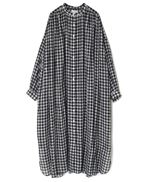 NSL26103 FANCY GINGHAM CHECK BANDED COLLAR GATHER SHIRT DRESS