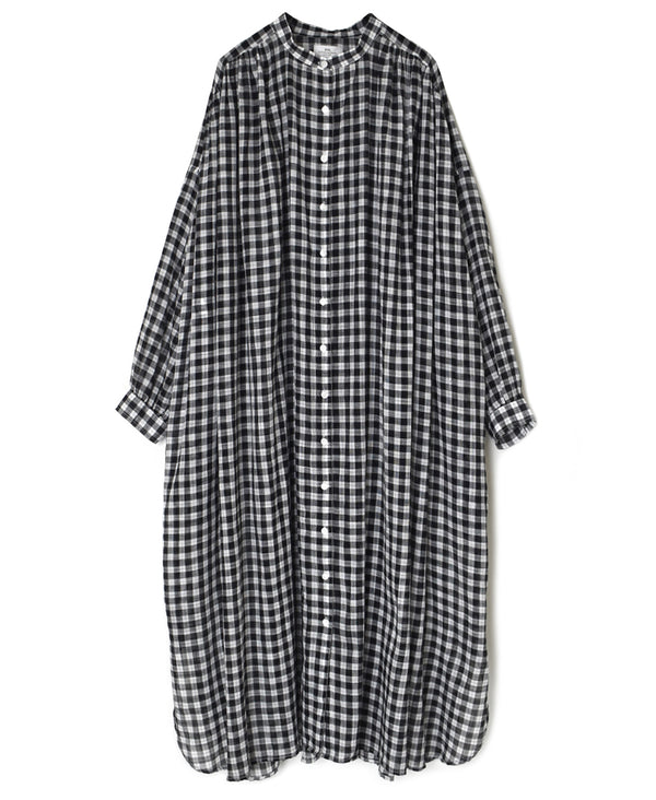NSL26103 FANCY GINGHAM CHECK BANDED COLLAR GATHER SHIRT DRESS