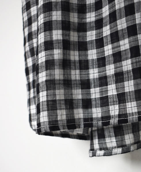 NSL26103 FANCY GINGHAM CHECK BANDED COLLAR GATHER SHIRT DRESS