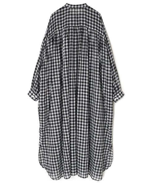 NSL26103 FANCY GINGHAM CHECK BANDED COLLAR GATHER SHIRT DRESS