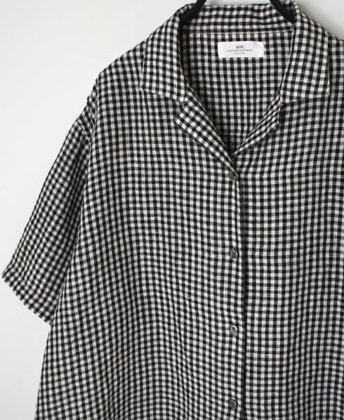 INSL26311 60s LINEN GINGHAM CHECK OPEN COLLAR SHIRTS