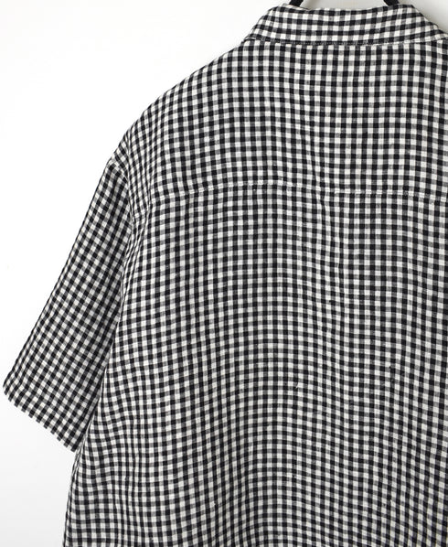 INSL26311 60s LINEN GINGHAM CHECK OPEN COLLAR SHIRTS