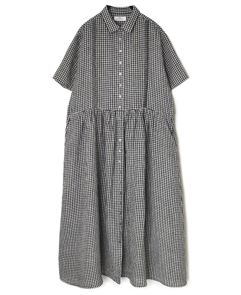 INSL26313 60s LINEN GINGHAM CHECK REGULAR COLLAR S/SL DRESS