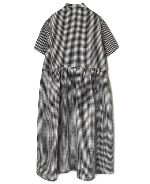 INSL26313 60s LINEN GINGHAM CHECK REGULAR COLLAR S/SL DRESS