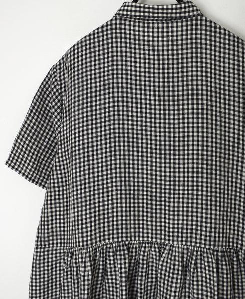INSL26313 60s LINEN GINGHAM CHECK REGULAR COLLAR S/SL DRESS