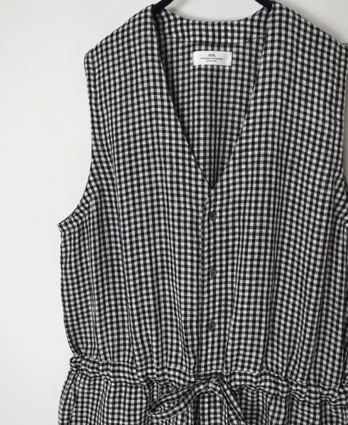 INSL26314 60s LINEN GINGHAM CHECK NO/SL OVERALLS