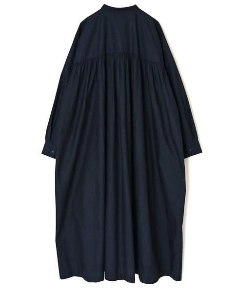 NSL26523 40s COTTON POPLIN PLAIN BAND COLLAR BACK SIDE GATHERED DRESS
