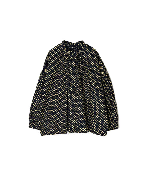 NSL26532 40s COTTON POPLIN DOT PRINT BANDED COLLAR SHIRT WITH GATHER