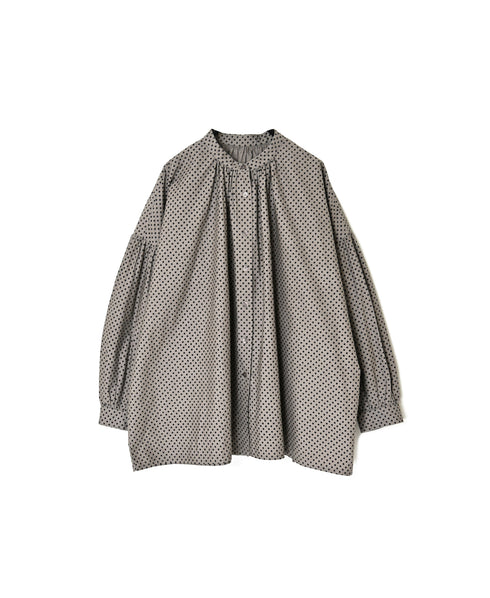 NSL26532 40s COTTON POPLIN DOT PRINT BANDED COLLAR SHIRT WITH GATHER