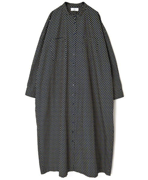 NSL26533 40s COTTON POPLIN DOT PRINT BANDED COLLAR BACK SIDE GATHERED DRESS