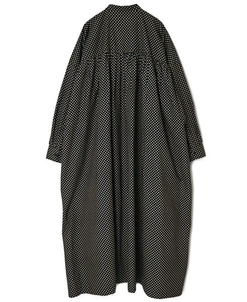 NSL26533 40s COTTON POPLIN DOT PRINT BANDED COLLAR BACK SIDE GATHERED DRESS