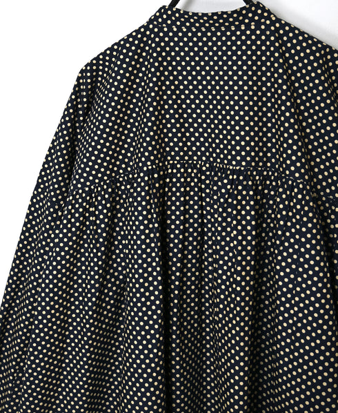 NSL26533 40s COTTON POPLIN DOT PRINT BANDED COLLAR BACK SIDE GATHERED DRESS
