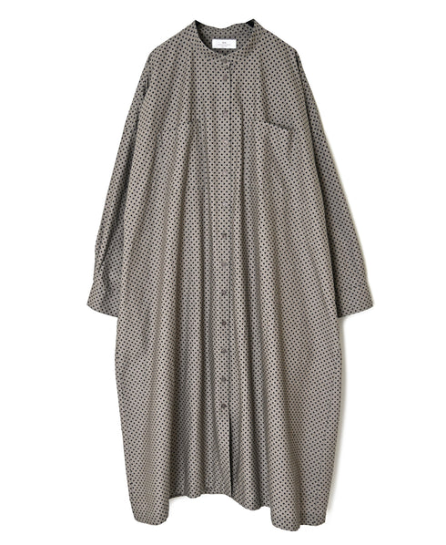 NSL26533 40s COTTON POPLIN DOT PRINT BANDED COLLAR BACK SIDE GATHERED DRESS