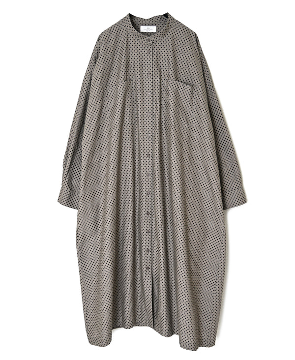 NSL26533 40s COTTON POPLIN DOT PRINT BANDED COLLAR BACK SIDE GATHERED DRESS