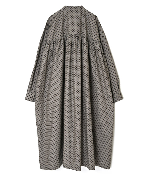 NSL26533 40s COTTON POPLIN DOT PRINT BANDED COLLAR BACK SIDE GATHERED DRESS