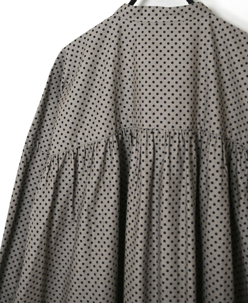 NSL26533 40s COTTON POPLIN DOT PRINT BANDED COLLAR BACK SIDE GATHERED DRESS