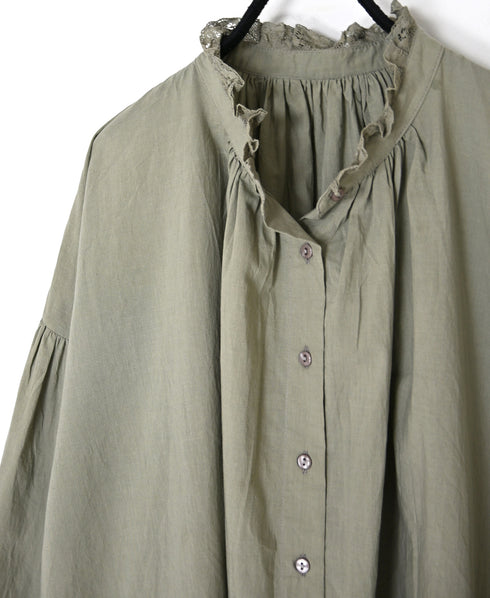NSL26551 60s COTTON CAMBRIC PLAIN WITH LACE LACE FRILL COLLAR SHIRT