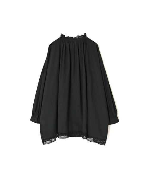 NSL26552 60s COTTON CAMBRIC PLAIN WITH LACE LACE & STRING COLLAR GATHERED SHIRT