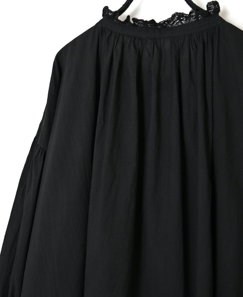 NSL26552 60s COTTON CAMBRIC PLAIN WITH LACE LACE & STRING COLLAR GATHERED SHIRT