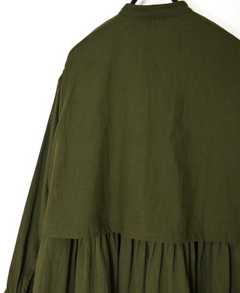 NSL26562 COTTON SATIN PLAIN BANDED COLLAR LAYERED DRESS