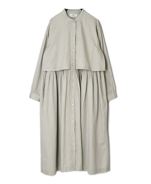 NSL26562 COTTON SATIN PLAIN BANDED COLLAR LAYERED DRESS