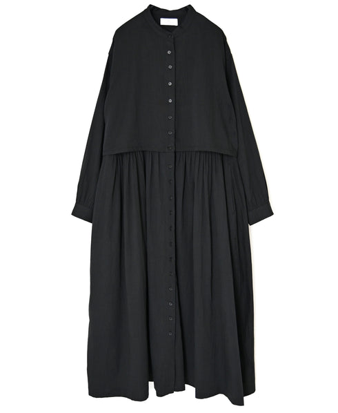 NSL26562 COTTON SATIN PLAIN BANDED COLLAR LAYERED DRESS