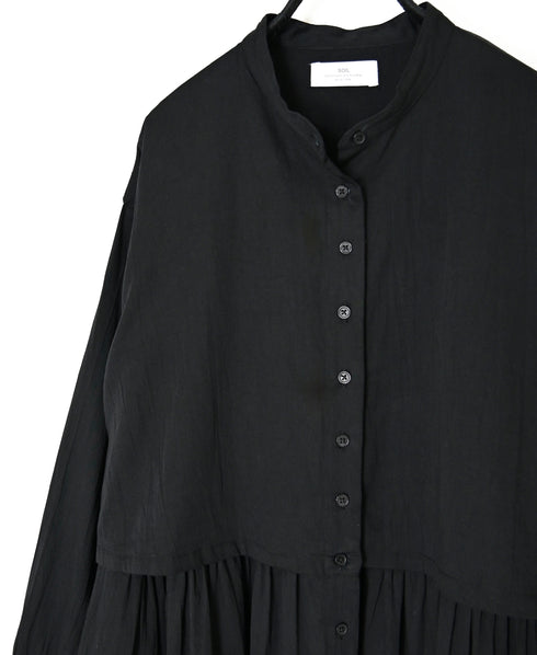 NSL26562 COTTON SATIN PLAIN BANDED COLLAR LAYERED DRESS