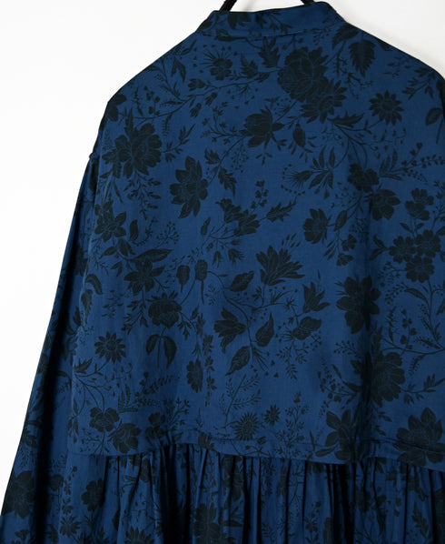 NSL26573 COTTON SATIN FLOWER PRINT BAND COLLAR LAYERED DRESS
