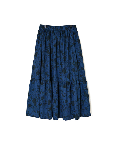 NSL26575 COTTON SATIN FLOWER PRINT TIERED GATHERED SKIRT