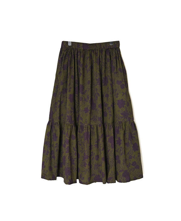 NSL26575 COTTON SATIN FLOWER PRINT TIERED GATHERED SKIRT