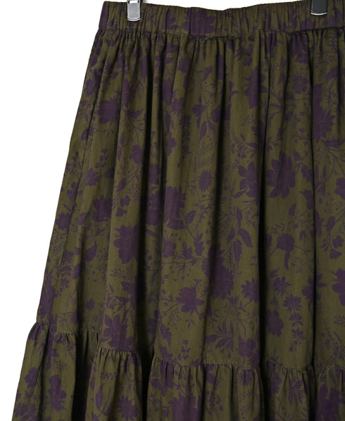 NSL26575 COTTON SATIN FLOWER PRINT TIERED GATHERED SKIRT