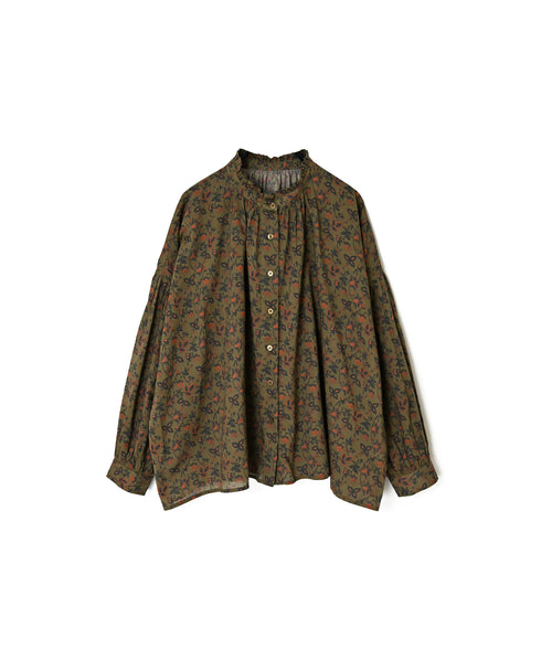 NSL26591 60s COTTON CAMBRIC FLOWER PRINT FRILL COLLAR SHIRT