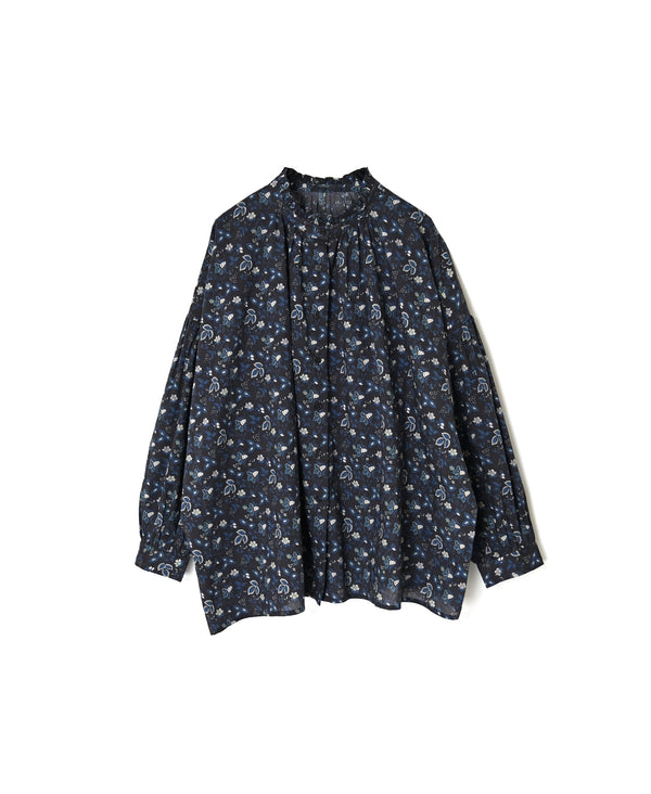 NSL26591 60s COTTON CAMBRIC FLOWER PRINT FRILL COLLAR SHIRT