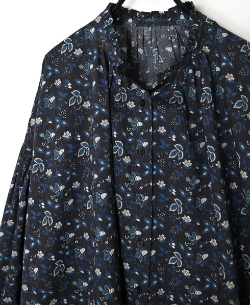 NSL26591 60s COTTON CAMBRIC FLOWER PRINT FRILL COLLAR SHIRT