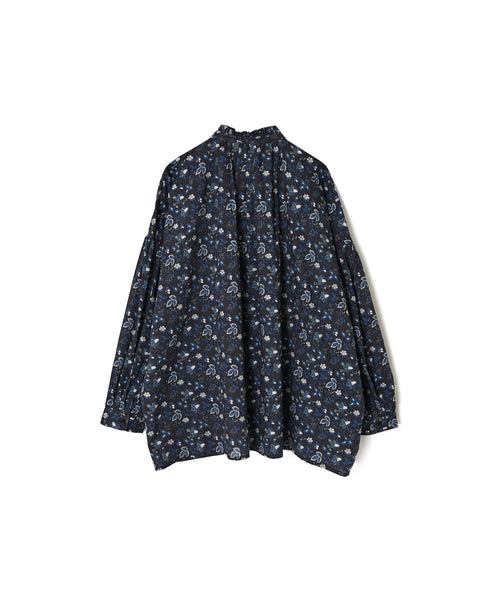 NSL26591 60s COTTON CAMBRIC FLOWER PRINT FRILL COLLAR SHIRT