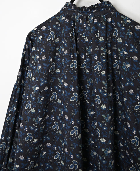 NSL26591 60s COTTON CAMBRIC FLOWER PRINT FRILL COLLAR SHIRT