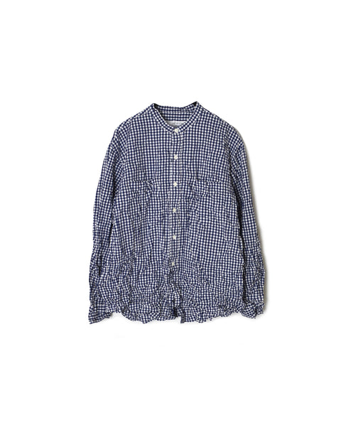NVL2681SCW POPLIN STRIPE & CHECK WRINKLE BANDED COLLAR L/SL OVERSIZED SHIRTS